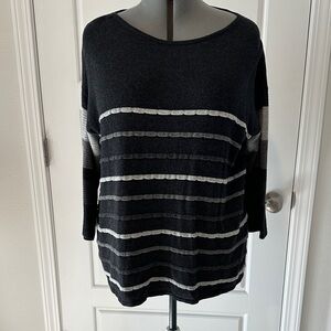 Chico's Black and Gray Striped Sweater
